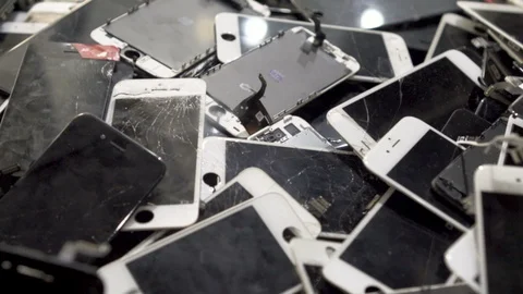 A heap with the broken screens lying one on top of another. cracked old replace Stock Footage 97802588