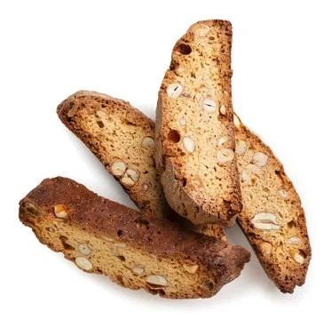 Heap of cantucci biscuits close-up on a white. Top view Stock Photos