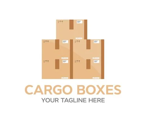Heap of cardboard boxes logo design. Delivery cargo boxes. Stock Illustration