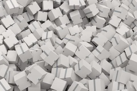 Heap of cardboard boxes or carton gift box isolated on white background. 3d r イラスト素材