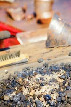 Heap of charcoal for forge Stock Photos
