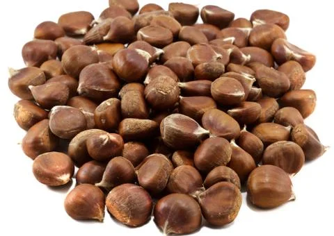 Heap of chestnuts isolated on white background Stock Photos