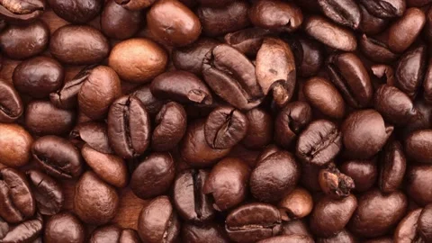 Heap of coffee beans on the table, tracking shot Video stock 134612833