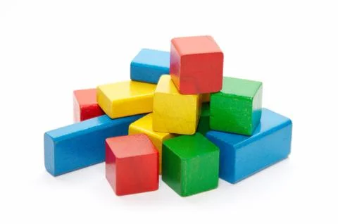 Heap of color wooden bricks Stock Photos