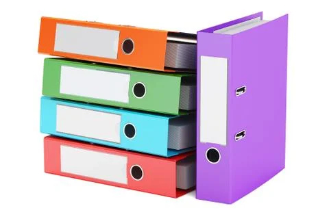 Heap of colored ring binders, 3D rendering Illustrazione stock