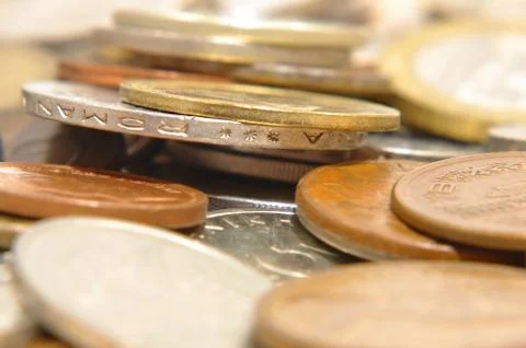 Heap of different coins. Foto stock