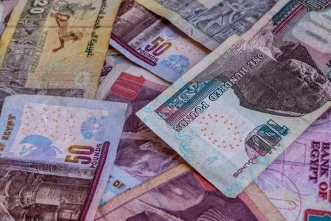 Heap of the different egyptian banknotes for background Stock Photos