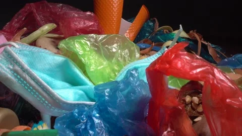 Heap of different household trash in a landfill close up Video stock 139481053