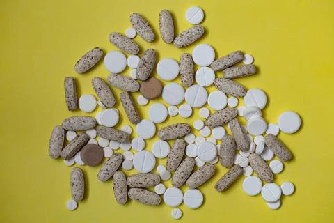 Heap of different pills background Stock Photos