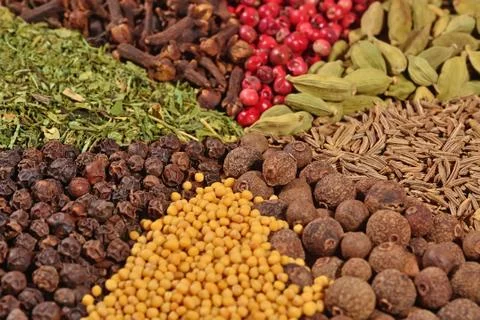 Heap of different spices Stock Photos