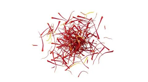 Heap of dried saffron threads isolated on white background, flavorful cooki.. Stockfoto's
