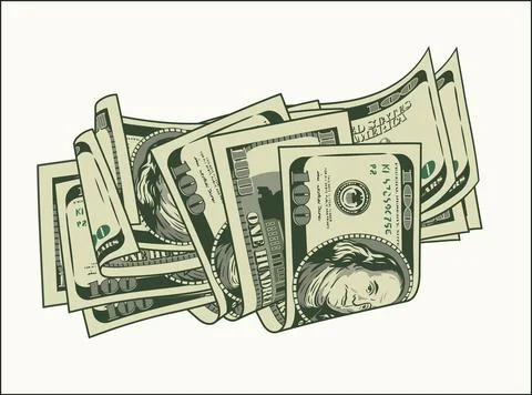Heap of folded 100 dollar banknotes. Cash money Stock Illustration