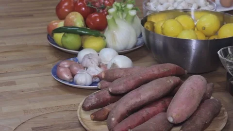 Heap of fresh vegetables, assortment vegetables on the table, slider shot Stock Footage 101309237