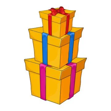 Heap of gift boxes. Pile of wrapped gifts for Christmas, Birthday. Presents g Stock Illustration