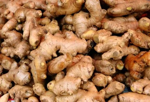 Heap of ginger root Stock Photos