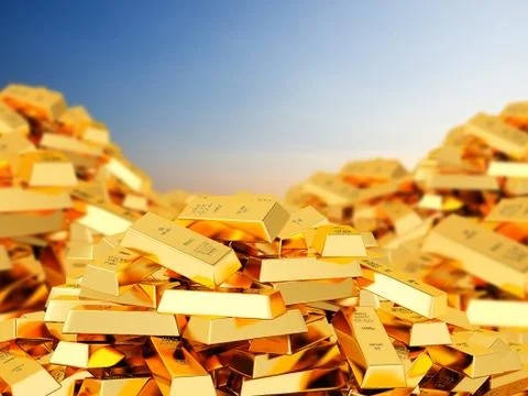Heap of gold bars Stock Photos