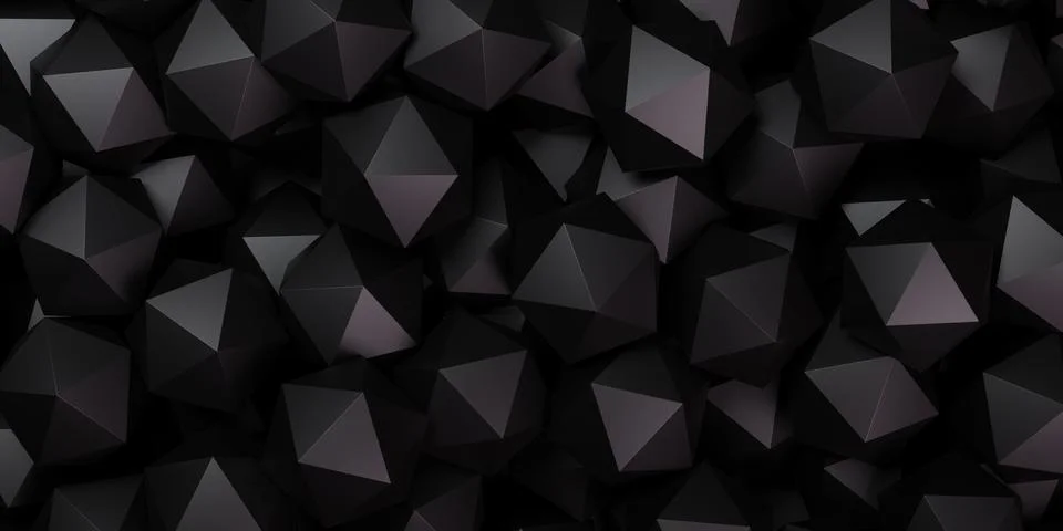 Heap of low poly sphere geometry primitives or icosahedrons on dark backgroun イラスト素材