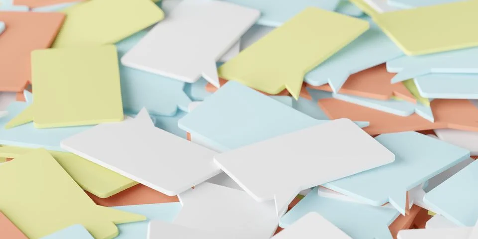 Heap of many speech bubbles or balloons with selective focus, social network  Stock Illustration