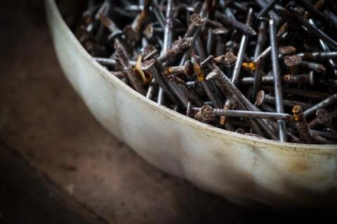 Heap of old rusty nails Stock Photos