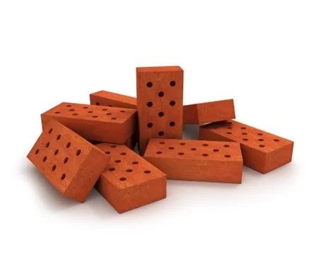 Heap of orange bricks isolated on white Stock Illustration