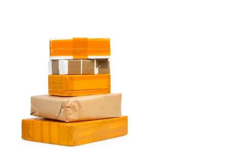 A heap of packages on a white background Stock Photos
