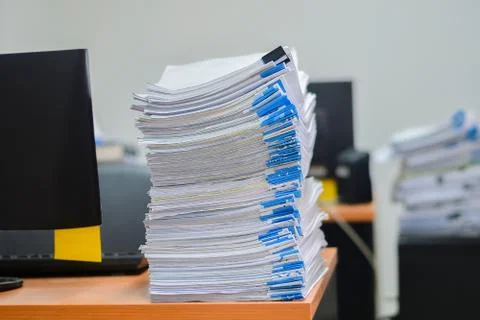 Heap of papers work stack documents on office desk ,business documents billing Stock Photos