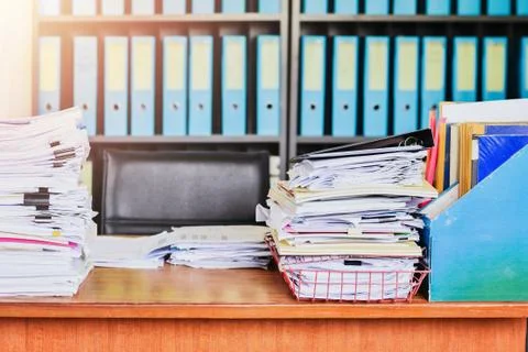 Heap of paperwork stack documents on office desk ,business documents billing and Foto stock
