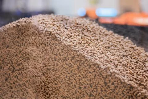 Heap of pelleted compound feed, fodder - food for domestic animals Stock-Fotos