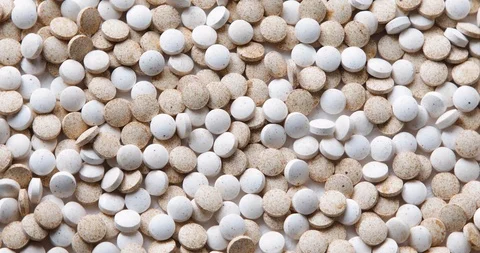 Heap of pills. Top view, flat lay	 Stock Footage 126807685