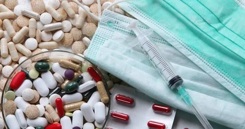 Heap of pills. Top view, flat lay	 Stock Footage 126807705