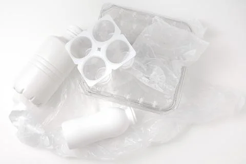 Heap of plastic garbage, trash on white background. Concept of Recycling plas Stock Photos