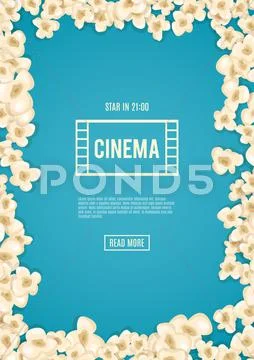 Heap Popcorn For Movie Lies On Blue Background