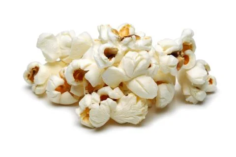 Heap of popcorn on white background Stock Photos