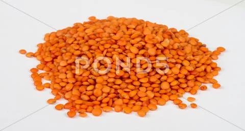 Heap of raw red lentils isolated on white background Stock Photos