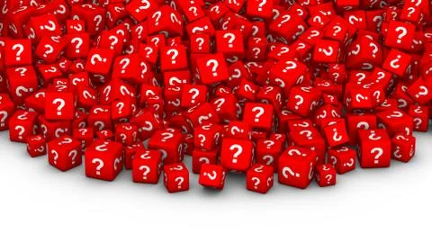 A heap of red cubes with question mark symbol. Stock Illustration
