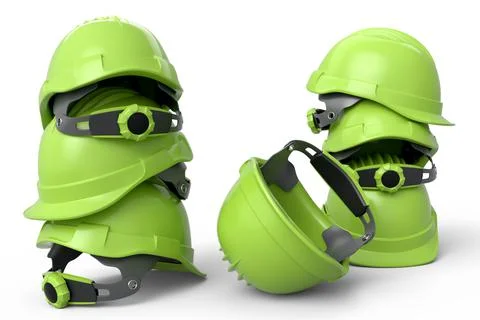 Heap of safety helmets or hard caps for carpentry work on white background Stock Illustration