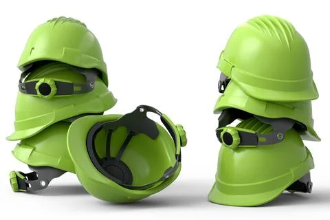 Heap of safety helmets or hard caps for carpentry work on white background Stock Illustration