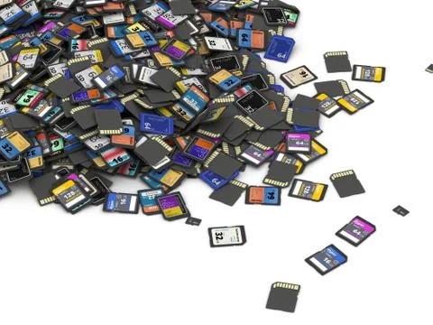 Heap of SD and microSD memory cards Stock Photos