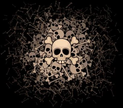 Heap of skulls and bones Stock Illustration