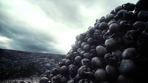 Heap of skulls. Apocalypse and hell concept. Stock Footage