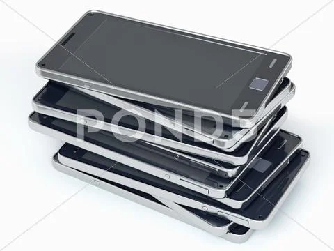 Heap of smart phones over white Stock Illustration