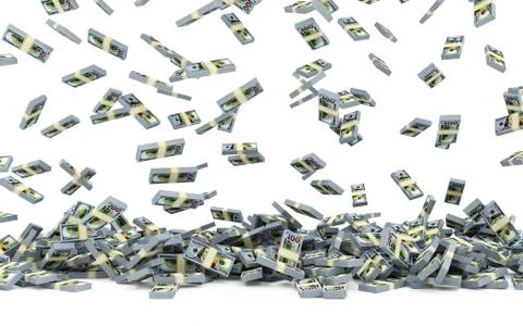 Heap of Stack of Dollar Bills Falling on white. Business and Finance Concept Stock Illustration