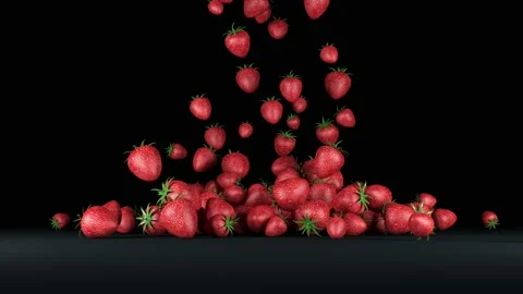 Heap of Strawberries falling on black background with Slow Motion Stock-Footage 196731129