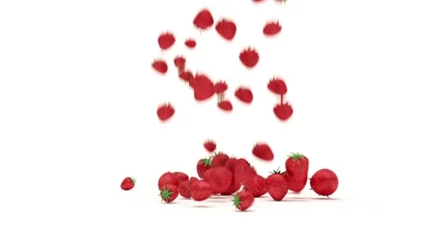 Heap of Strawberries falling on white background. 4K Animation Stock Footage 193579744