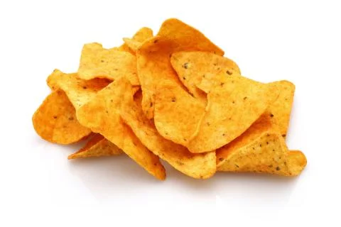 Heap of Taco Chips on white background Stock Photos