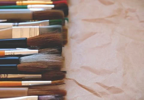 Heap of various paintbrushes Stock Photos