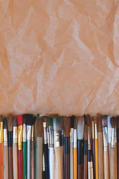 Heap of various paintbrushes 스톡 사진