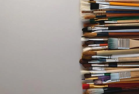 Heap of various paintbrushes 스톡 사진