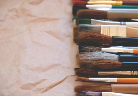Heap of various paintbrushes Stock Photos