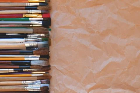 Heap of various paintbrushes 스톡 사진